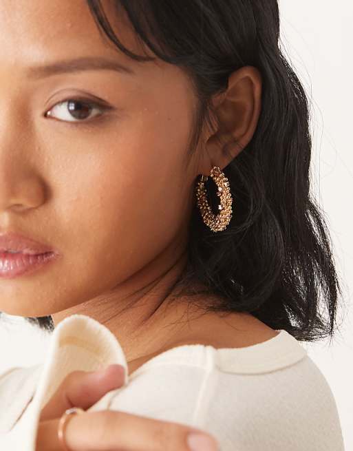 ASOS DESIGN hoop earrings in beaded design in gold tone