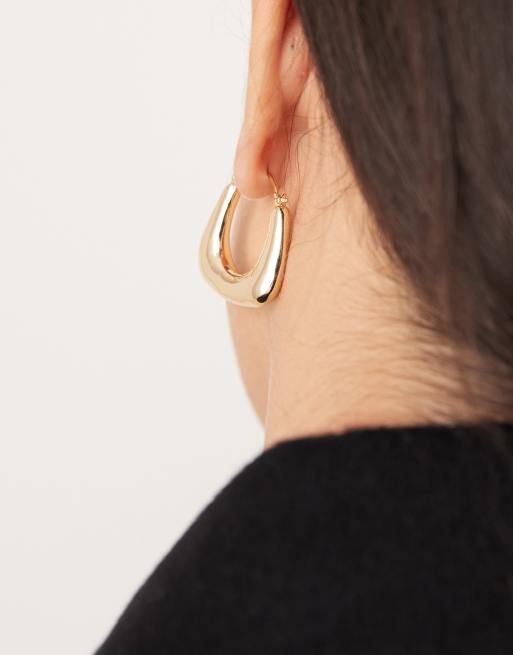 ASOS DESIGN Hoop Earrings With Chubby Squared Off Design In Gold Tone