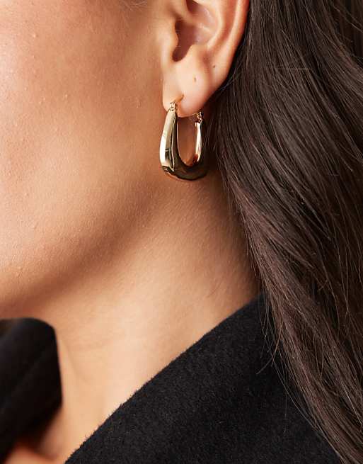 ASOS DESIGN hoop earrings with chubby squared off design in gold tone