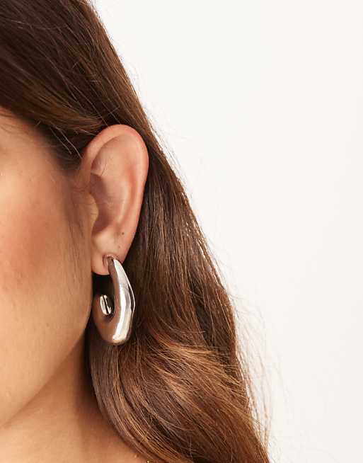 ASOS DESIGN hoop earrings with chunky bubble design in silver tone