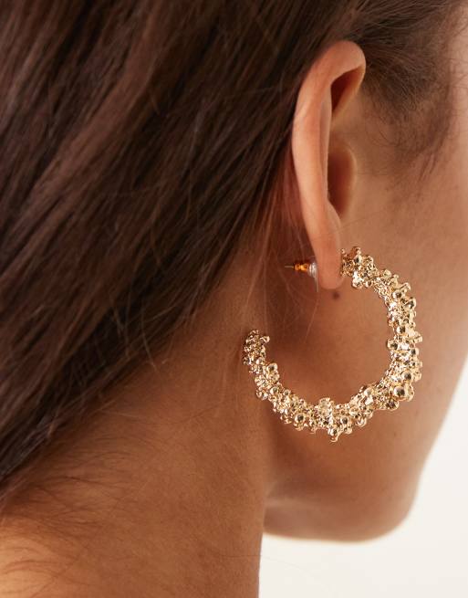 ASOS DESIGN Hoop Earrings With Textured Finish In Gold Tone