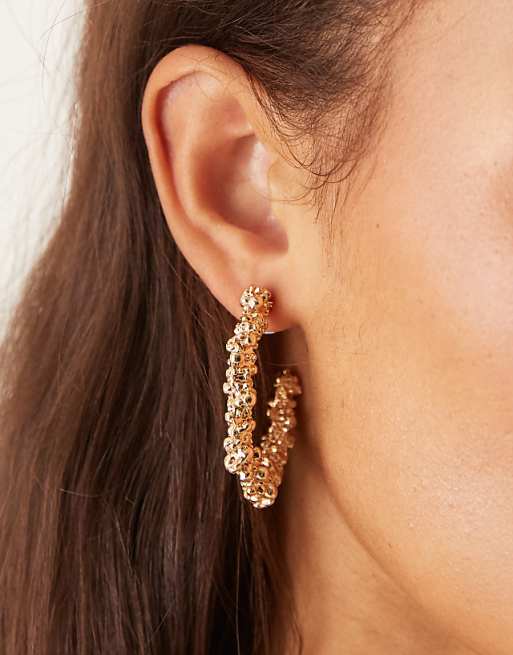 ASOS DESIGN hoop earrings with textured finish in gold tone