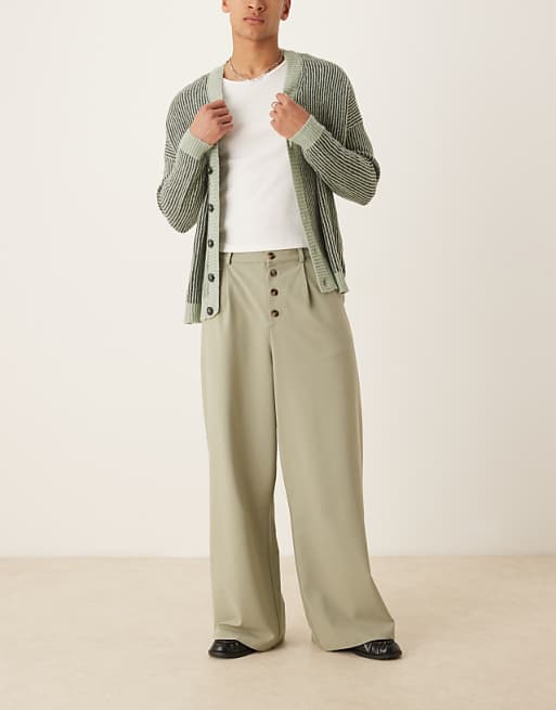 ASOS DESIGN Horseshoe Trouser With Pinstripe In Sage
