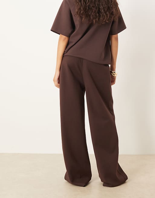 ASOS DESIGN Interlock Wide Leg Jogger With Pocket Detail In Chocolate