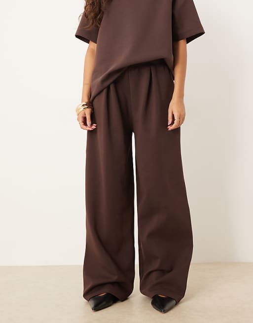 ASOS DESIGN Interlock Wide Leg Jogger With Pocket Detail In Chocolate