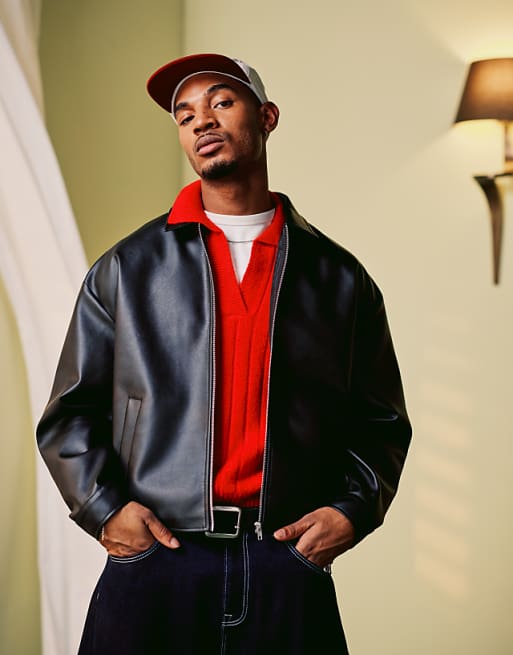 ASOS DESIGN jacket in faux leather in black