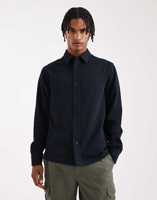 ASOS DESIGN jersey overshirt in navy