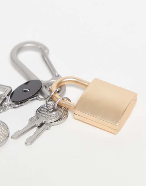 ASOS DESIGN Key And Padlock Carabiner Jeans Clip In Silver