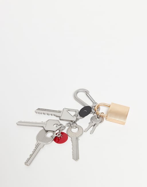 ASOS DESIGN key and padlock carabiner jeans clip in silver