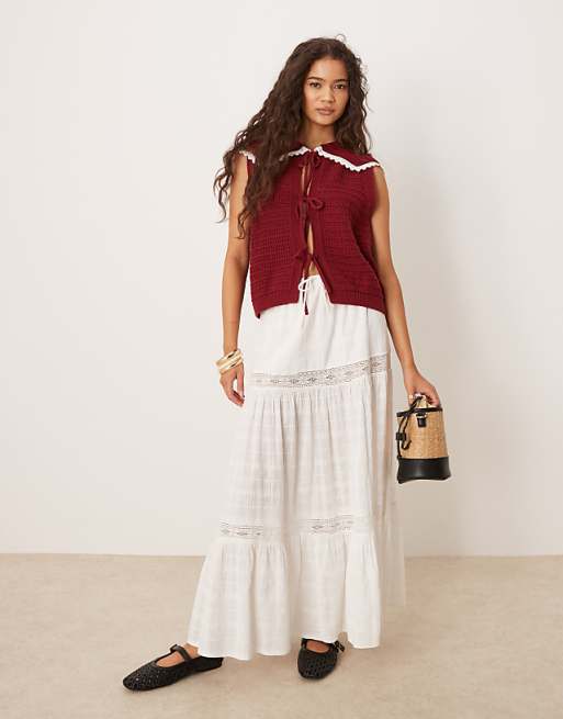 ASOS DESIGN Knitted Clean Tie Front Waistcoat With Collar Detail In Cherry