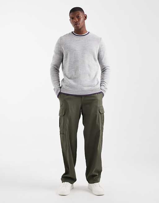 ASOS DESIGN Knitted Crew Neck Jumper In Grey Marl