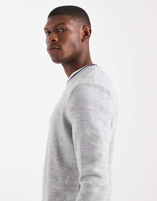 ASOS DESIGN Knitted Crew Neck Jumper In Grey Marl
