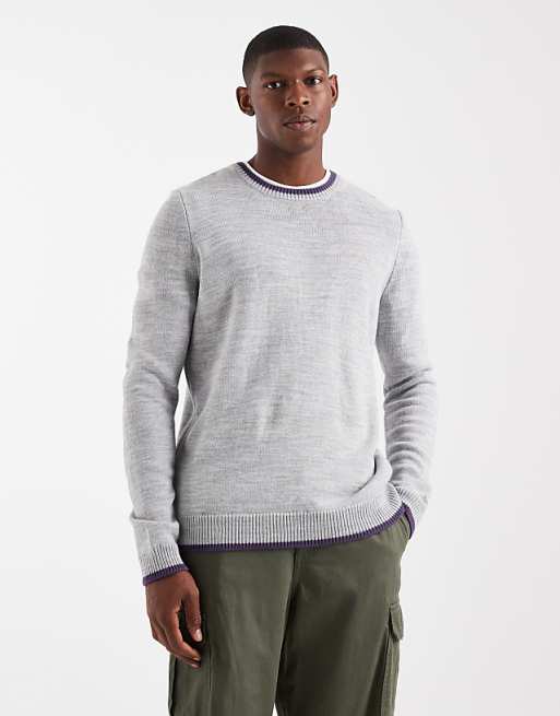 ASOS DESIGN knitted crew neck jumper in grey marl