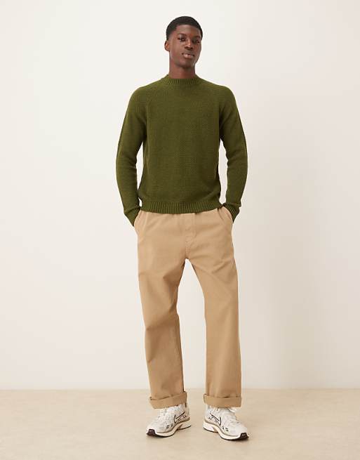 ASOS DESIGN Knitted Crew Neck Jumper In Khaki
