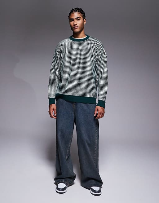 ASOS DESIGN Knitted Crew Neck Stripe Jumper In Green