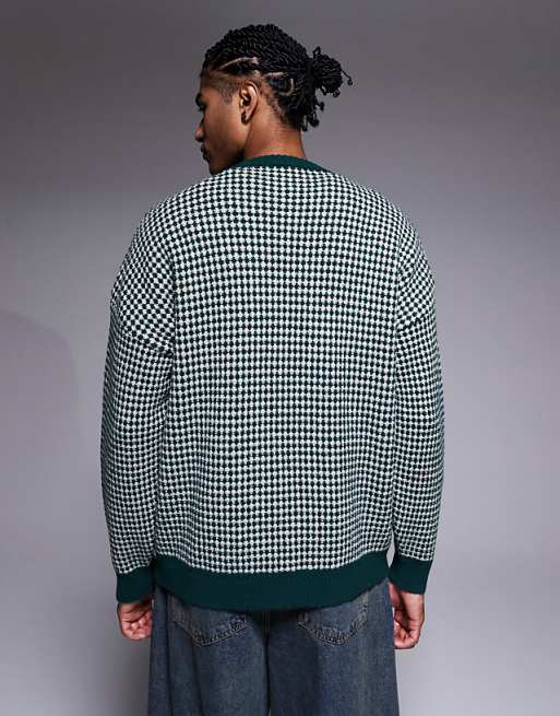 ASOS DESIGN Knitted Crew Neck Stripe Jumper In Green