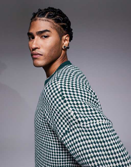 ASOS DESIGN Knitted Crew Neck Stripe Jumper In Green