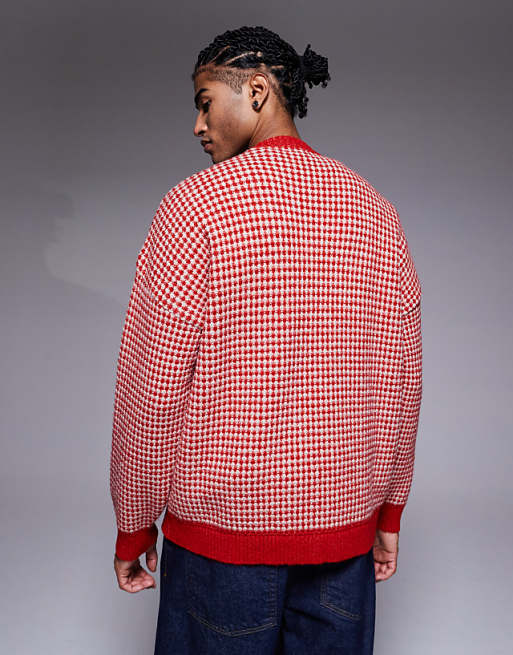 ASOS DESIGN Knitted Crew Neck Stripe Jumper In Red