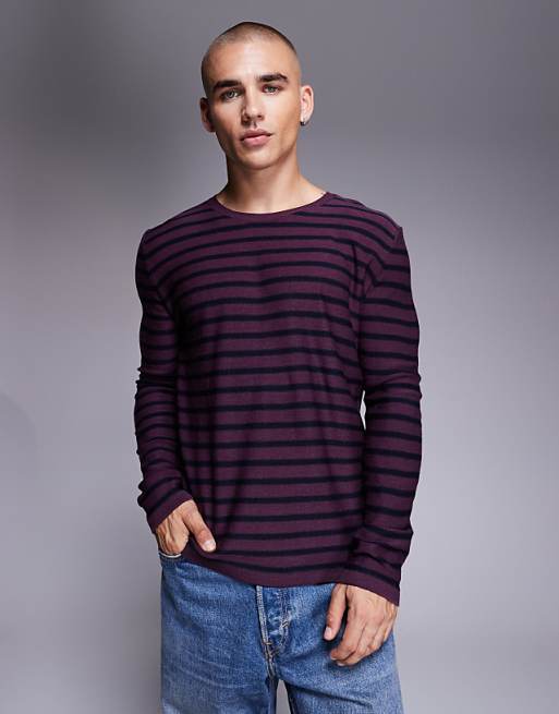 ASOS DESIGN knitted crew neck t-shirt in red and navy stripe