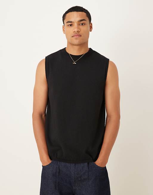 ASOS DESIGN knitted crew neck vest in black
