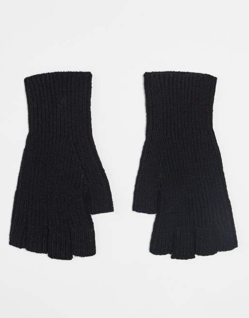 ASOS DESIGN Knitted Fingerless Gloves In Black