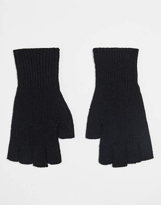 ASOS DESIGN knitted fingerless gloves in black