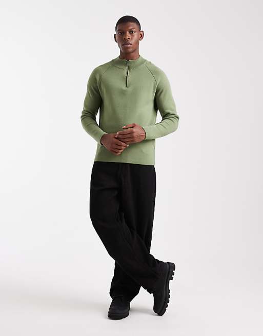 ASOS DESIGN Knitted Half Zip Jumper In Green