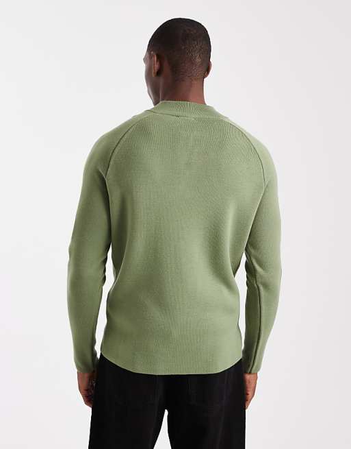 ASOS DESIGN Knitted Half Zip Jumper In Green