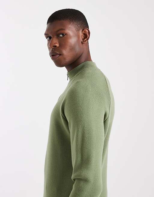 ASOS DESIGN Knitted Half Zip Jumper In Green