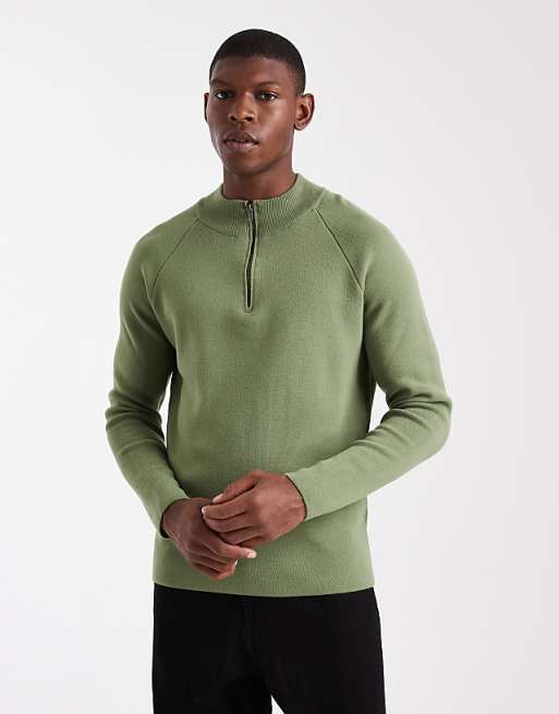 ASOS DESIGN knitted half zip jumper in green