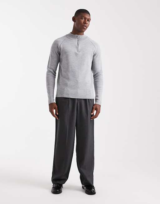 ASOS DESIGN Knitted Half Zip Jumper In Grey