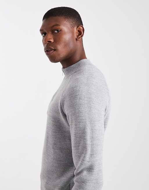 ASOS DESIGN Knitted Half Zip Jumper In Grey