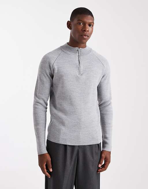 ASOS DESIGN Knitted Half Zip Jumper In Grey