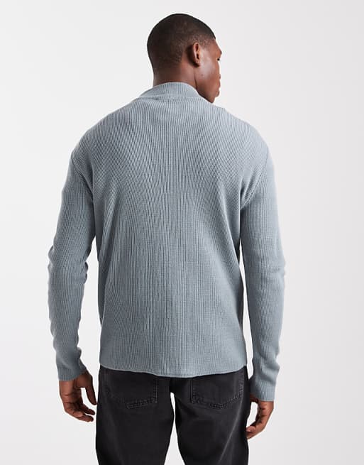 ASOS DESIGN Knitted Half Zip Ribbed Jumper In Grey