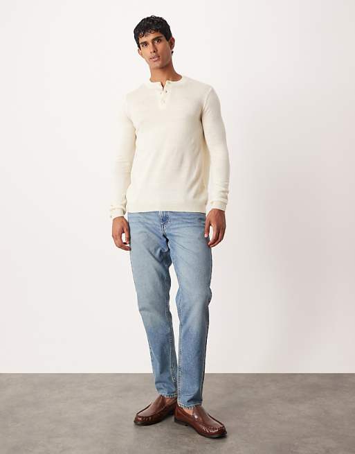 ASOS DESIGN Knitted Long Sleeve Henley Neck T-shirt In White