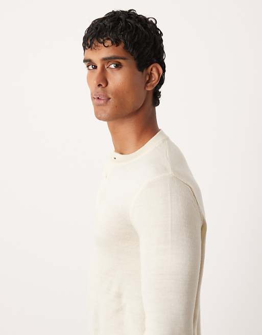 ASOS DESIGN Knitted Long Sleeve Henley Neck T-shirt In White