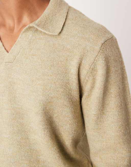 ASOS DESIGN Knitted Long Sleeve Notch Neck Polo In Sage Green