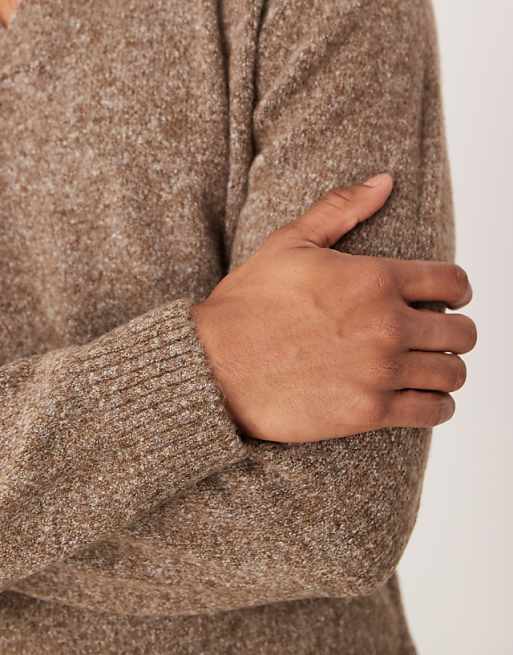 ASOS DESIGN Knitted Long Sleeve Notch Neck Polo In Brown