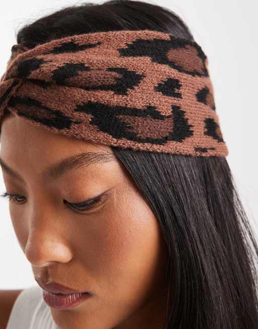 ASOS DESIGN Knitted Loop Through Headband In Leopard Design
