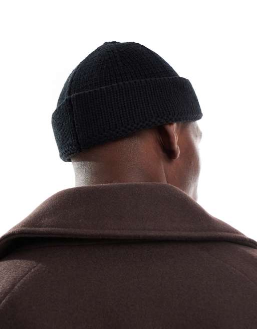 ASOS DESIGN Knitted Rib Mini Fisherman Beanie In Black