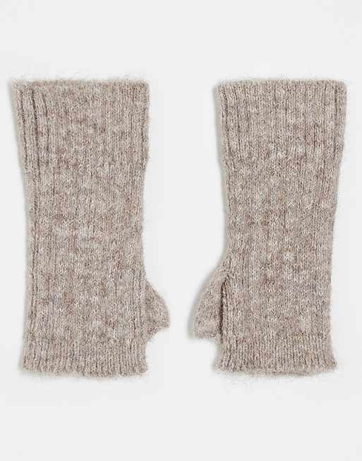 ASOS DESIGN knitted rib palmwarmer in oatmeal