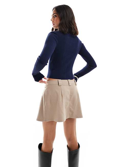 ASOS DESIGN Knitted Roll Neck Top In Engineered Rib In Navy