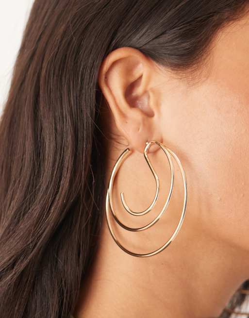 ASOS DESIGN Large Hoop Earrings With Multi Layer Design In Gold Tone