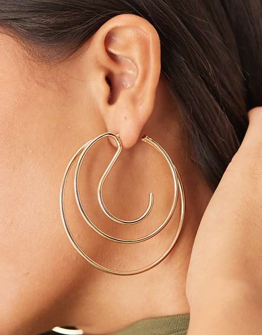 ASOS DESIGN large hoop earrings with multi layer design in gold tone