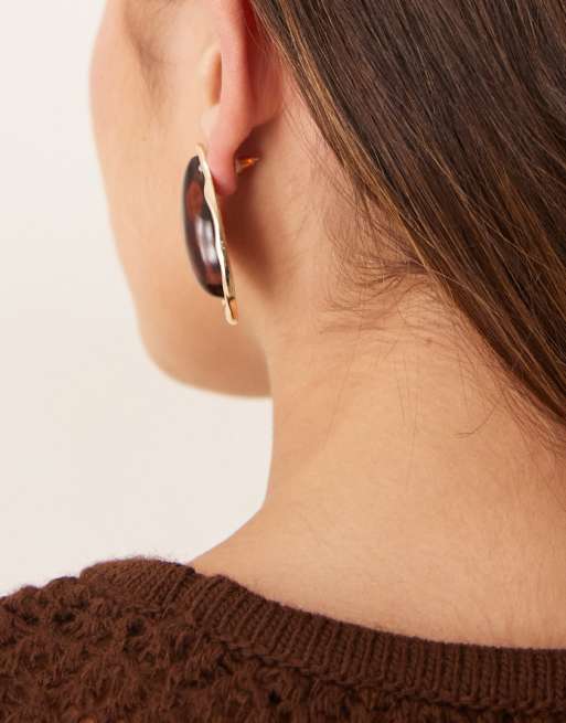 ASOS DESIGN Large Stud Earrings With Faux Amber Stone In Gold Tone
