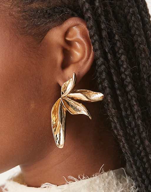 ASOS DESIGN large stud half-petal earrings in gold tone