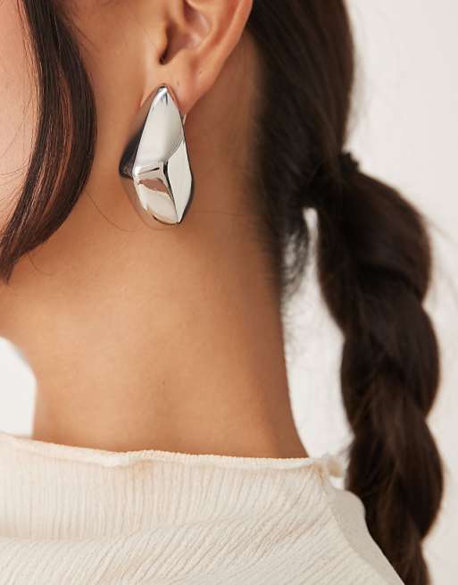 ASOS DESIGN large teardrop earrings with angular design in silver tone