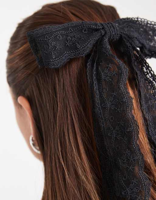 ASOS DESIGN Layered Lace Hair Bow Clip In Black