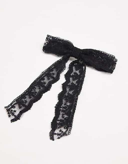 ASOS DESIGN layered lace hair bow clip in black