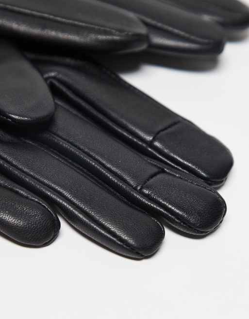 ASOS DESIGN Leather Touch Screen Gloves In Black